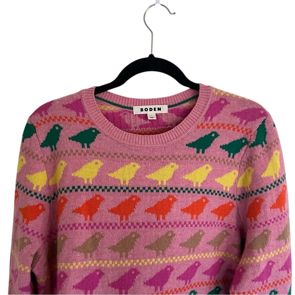 Boden Pink Multicolor Edie Fair Isle Sweater in Pink Birds Large - Picture 3 of 9
